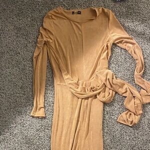 Elegant Tan Long Sleeve Dress